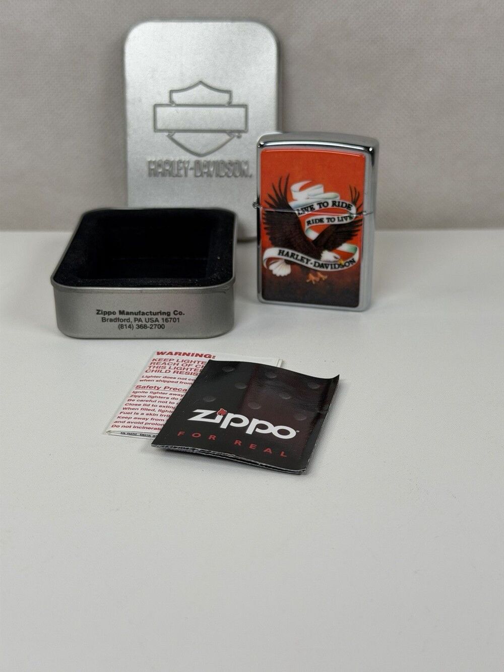 Zippo Harley-Davidson Barbed Wire Lighter Satin Chrome 205HD.H326 Case New